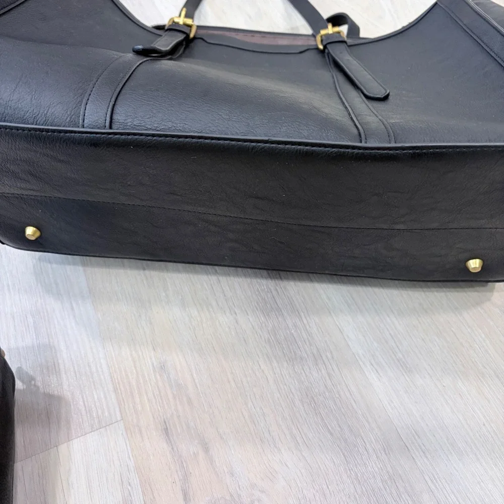 Lovevook‎ Black Laptop Tote Bag Vegan Leather Work Briefcase Crossbody Tassel